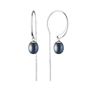 Cercei argint rotunzi cu lant si perle naturale negre DiAmanti SK21107E_B-G (Argint 925‰ 1,8 g.)